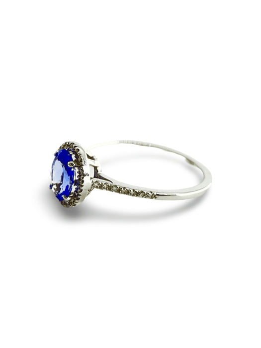 Bague or blanc tanzanites diamants