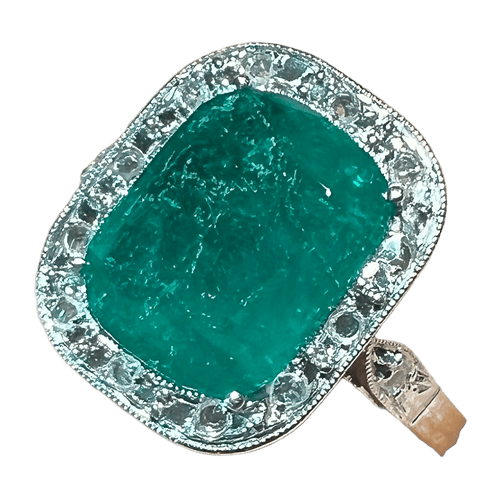 Bague 53 Bague Art Déco Émeraude 1.60 ct diamants 58 Facettes