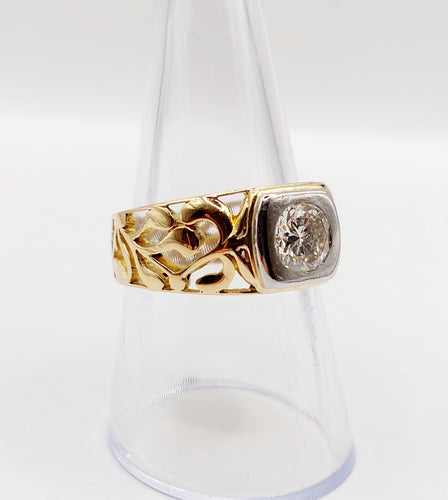 Bague 57 Bague chevalière art nouveau diamant 0,90 ct en or 18k et platine 58 Facettes A06449