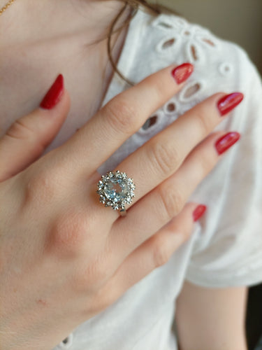 Bague 57 Bague ancienne aigue-marine et diamants 58 Facettes 086791