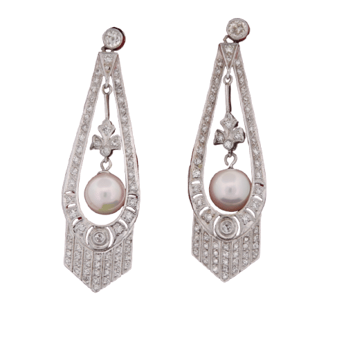 Boucles d'oreilles Orecchini Decò - Boucles d’oreilles perles akoya et diamants en or blanc 18 kt 58 Facettes OR106