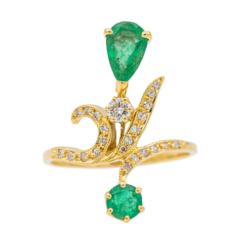 Bague Or jaune Emeraude, Diamant