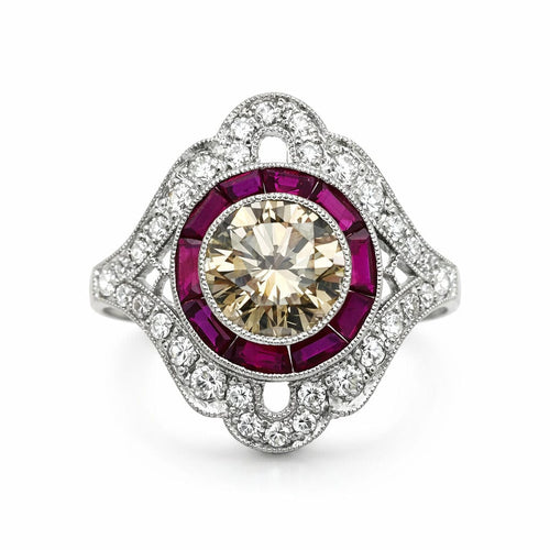 Bague Bague en platine sertie de diamants et de rubis. Style Art déco. 58 Facettes 50241