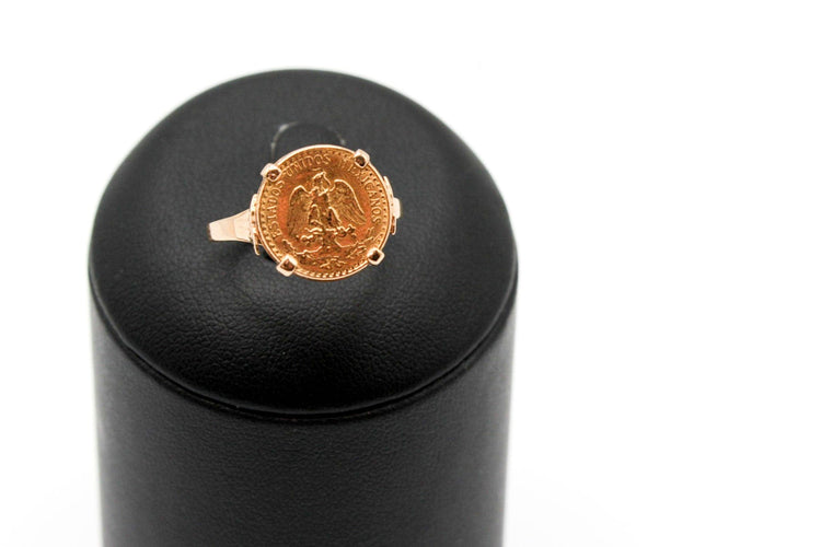 Bague 57 Bague pièce 2 pesos mexicain or jaune 58 Facettes 250356