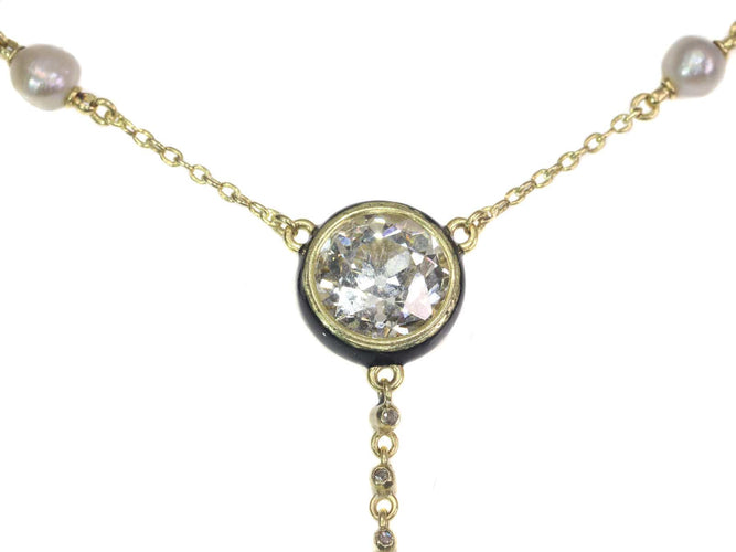 Collier Collier exquis en or avec diamants (5,28 carats) et perles des années 1850 58 Facettes 21007-0051