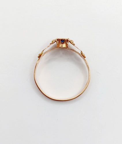 Bague 59 Bague toi et moi antique en or rose 18k perle et pierre bleue 58 Facettes A06505