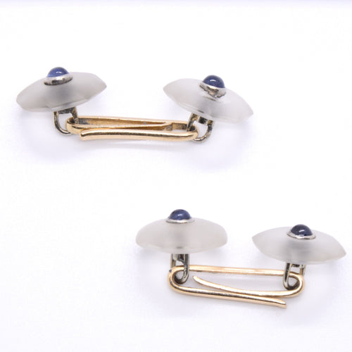 Boutons de manchette Paire de boutons de manchette Art Déco cristal de roche et saphir 58 Facettes 30