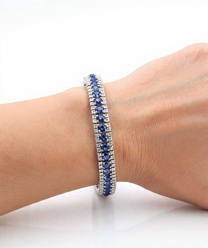 Bracelet Bracciale tennis en or blanc 18k et zaffirs, diamants 58 Facettes