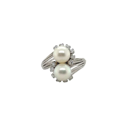 Bague 57 Bague Toi et Moi - Or blanc - Perles de culture et Diamants 58 Facettes 1.0001830/3