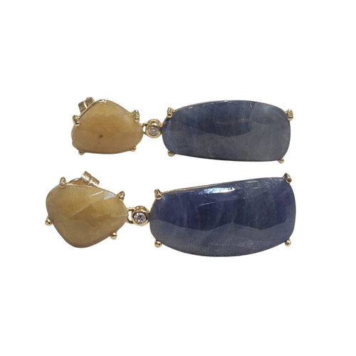 Boucles d'oreilles Boucles d'oreilles en saphir bleu et jaune serties de diamants 58 Facettes T525