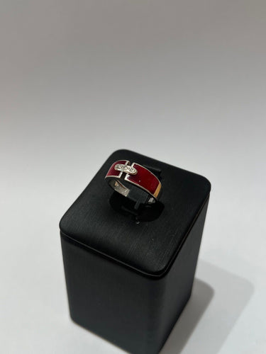 Bague 52 Bague or blanc en résine rouge et diamants 58 Facettes