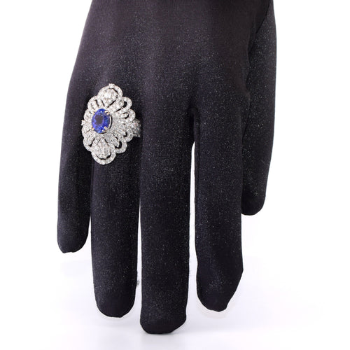 Bague 54 Bague en or blanc avec tanzanite et diamants 58 Facettes
