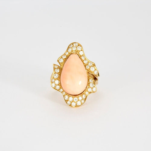 Bague 52 BULGARI - Bague or jaune corail entourage diamants 58 Facettes