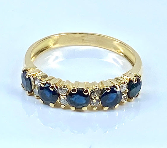 Bague 51 Demi alliance en or jaune, 5 saphirs et 8 diamants 58 Facettes AB433