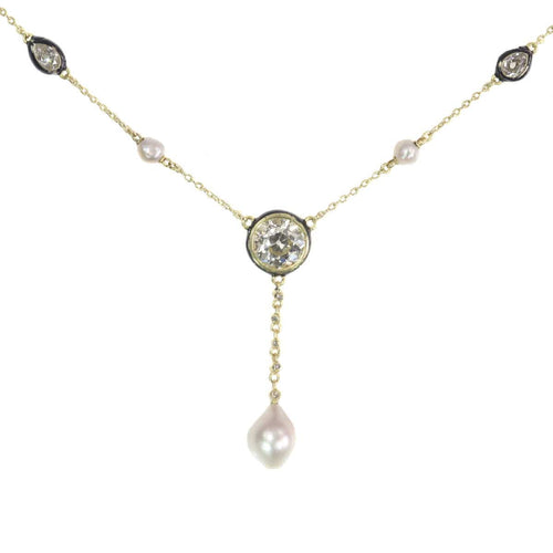 Collier Collier exquis en or avec diamants (5,28 carats) et perles des années 1850 58 Facettes 21007-0051
