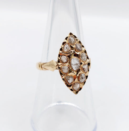 Bague 56 Bague marquise ancienne or rose, diamants taille rose 58 Facettes A05645