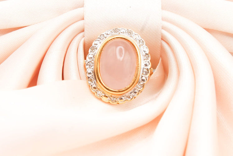 Bague or bicolore quartz rose et diamants 58 Facettes 250004