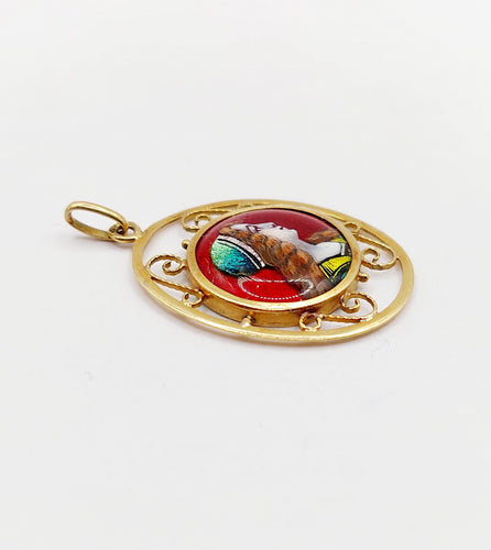 Pendentif Pendentif art nouveau plaque émaillée jeune fille en or 18k Limoges 58 Facettes A06401