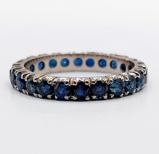 Bague 56 Alliance américaine art deco or blanc 14k saphirs bleus naturels 58 Facettes A06112