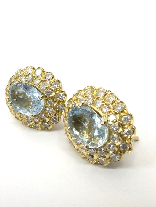 Boucles d'oreilles Boucles d'oreilles en or jaune avec aigue-marine et diamants 58 Facettes