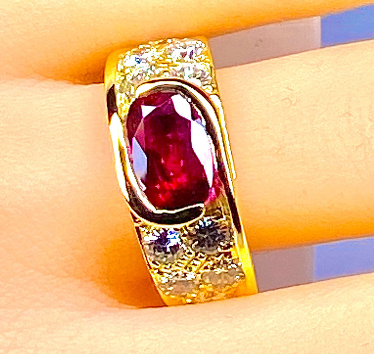 Bague 58 Bague or jaune rubis 2,25 carats et 10 diamants 58 Facettes AB412