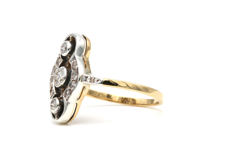 Bague 53 Bague Art Déco or jaune, or blanc, diamants 58 Facettes 21895