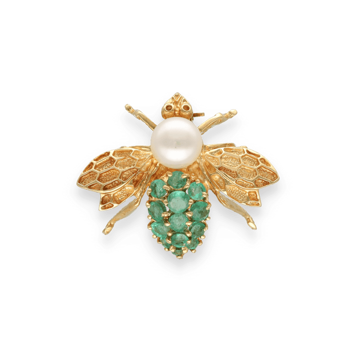 Broche Broche Abeille Or jaune Emeraudes Perle de culture 58 Facettes