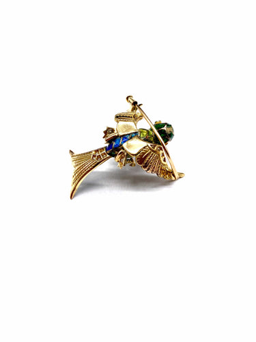 Broche Broche oiseau en or jaune 18K et platine, diamants, rubis, émail 58 Facettes 250002