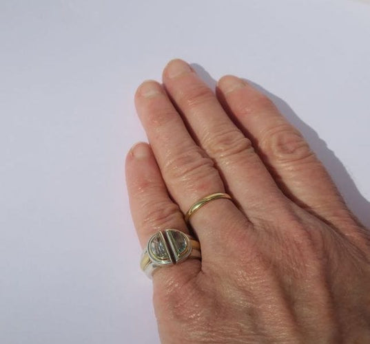 Bague 49 CHRISTOFLE - bague ‘Variations’ 1986 or jaune, argent, aigue marine 58 Facettes