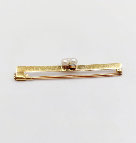Broche Broche barrette antique or jaune trèfle orné de perles et d'un diamant 58 Facettes A05440
