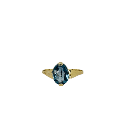 Ring Yellow Gold with Oval Facetted Aquamarine of ca 1.20 carat 58 Facettes 2501003