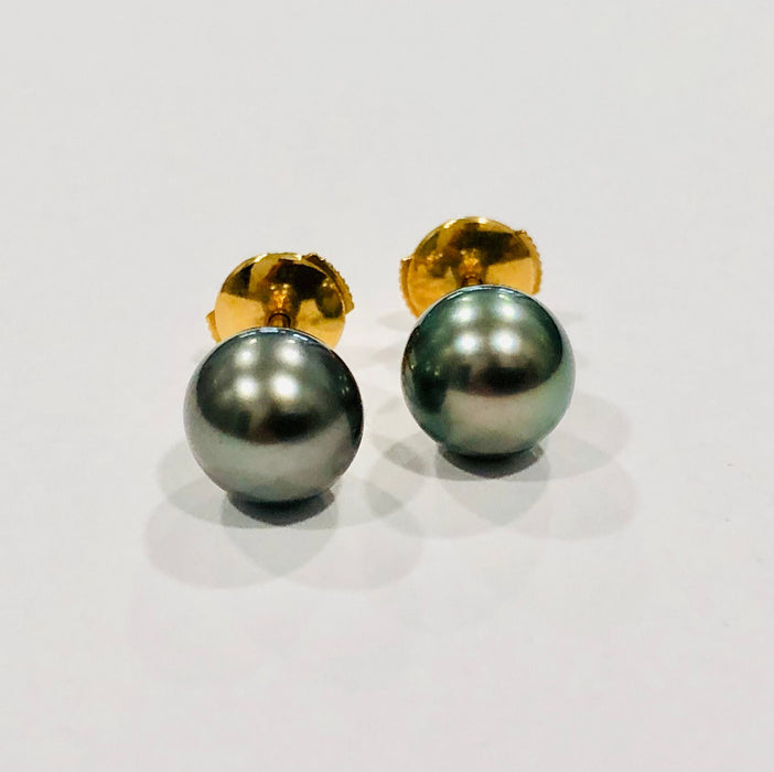 Boucles d'oreilles boutons perles de Tahiti or jaune