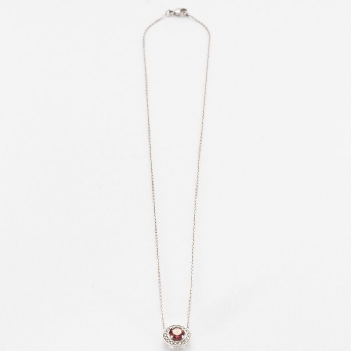 Collier Collier pendentif or blanc tourmaline rose diamants en halo 58 Facettes