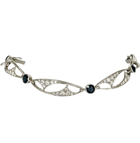 Bracelet Bracelet Art Nouveau platine, diamants et saphirs 58 Facettes