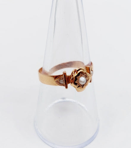 Bague 56.5 Bague antique or rose perles sertis étoilés 58 Facettes A05703