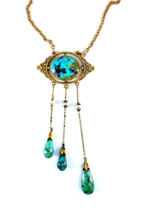 Collier Collier or jaune turquoises et perles fines, époque 1900 58 Facettes AB368