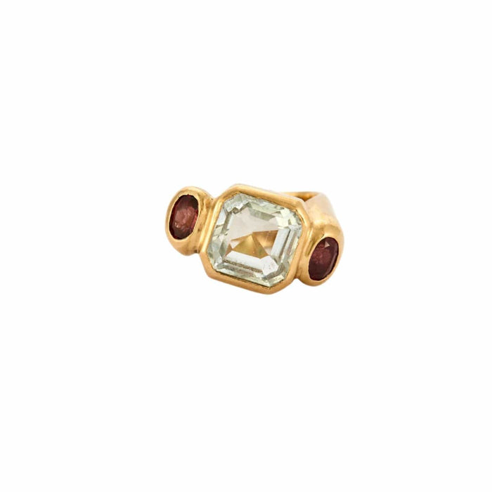 Bague Bague or jaune aigue marine et grenats 58 Facettes