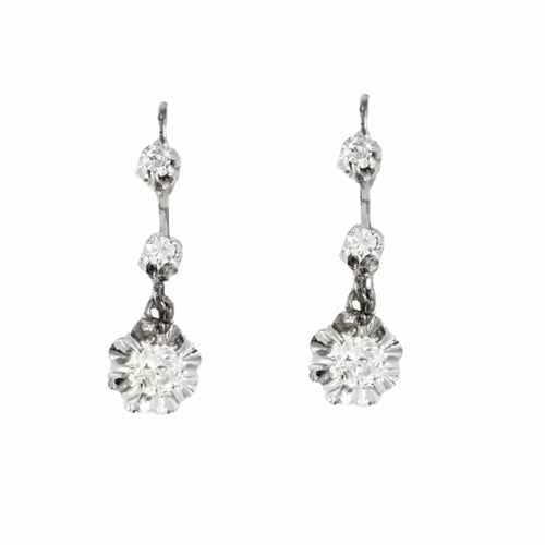 Boucles d'oreilles Boucles d’Oreilles Dormeuses Or blanc Diamants Époque Art Déco 58 Facettes 240 726