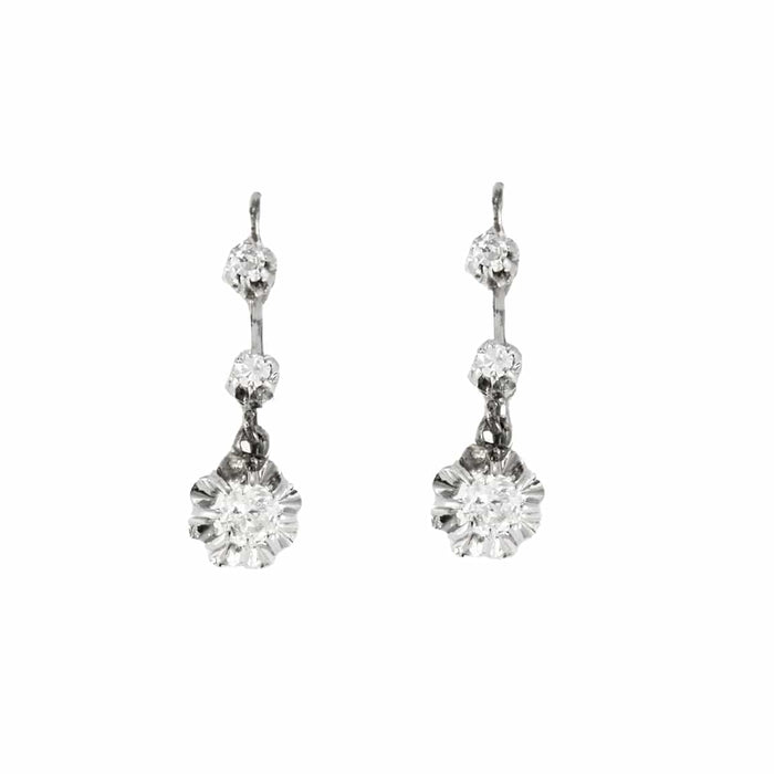 Boucles d’Oreilles Dormeuses Or blanc Diamants Époque Art Déco