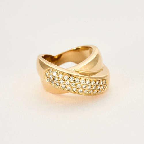 Bague 54 Bague croisée en or jaune et pavage de diamants 58 Facettes LJ10