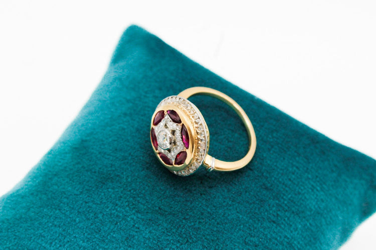 Bague 53 Bague ronde or bicolore, diamants et rubis 58 Facettes 250048