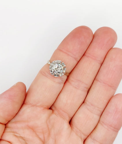 Bague 54 Bague solitaire art déco en or blanc 18k et platine, diamant 1,70 ct 58 Facettes A06509