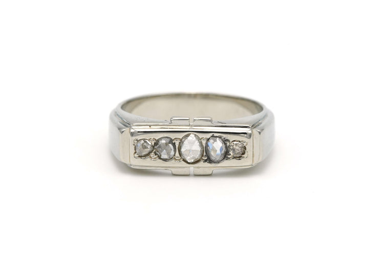 Bague 54 Bague Art Déco en or blanc sertie de diamants 58 Facettes B560