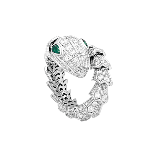 Bague 53 Bague BULGARI "Serpenti", en or blanc, diamants et émeraudes. 58 Facettes 34622
