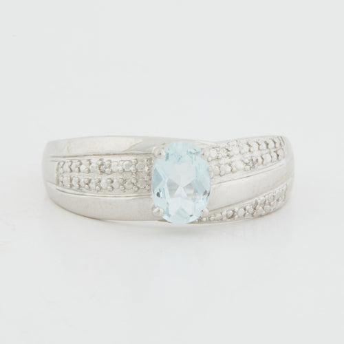 Bague 62 BAGUE OR BLANC AIGUE-MARINE 58 Facettes RÉF 1006/16