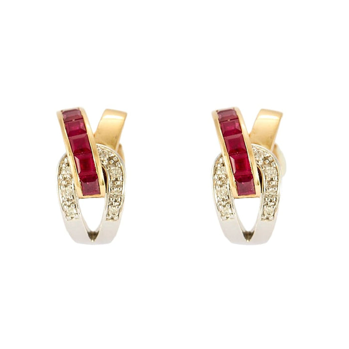 Boucles d'oreilles Guy Laroche Or Jaune et Blanc Diamants et Rubis