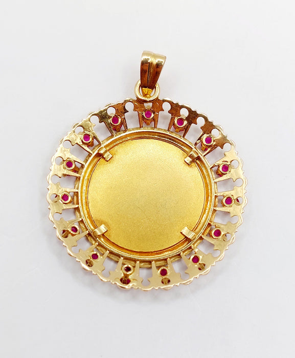 XXL Pendentif médaille d'amour Augis 33 mm or jaune diamant rubis hier demain