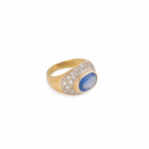 Bague 53 Bague Dôme en or jaune, saphir et diamants 58 Facettes