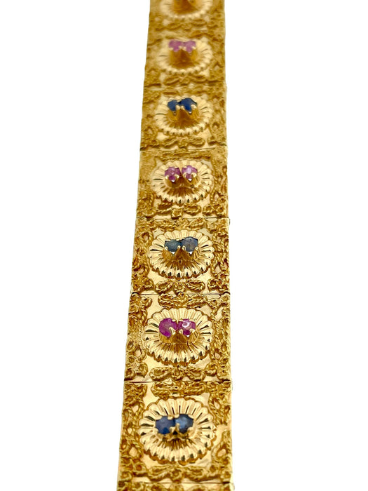 Bracelet rétro Brevetto en or jaune, rubis et saphirs