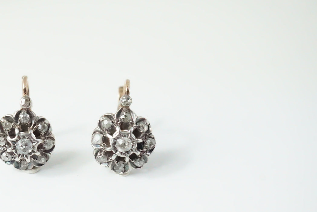 Boucles d'oreilles Boucles d'oreilles marguerite diamants taille ancienne 58 Facettes